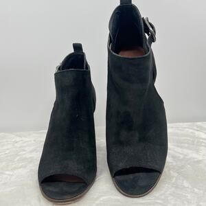 LUCKY BRAND Oona Black Suede Peep Toe  Booties 9M  Moto Nightout Office